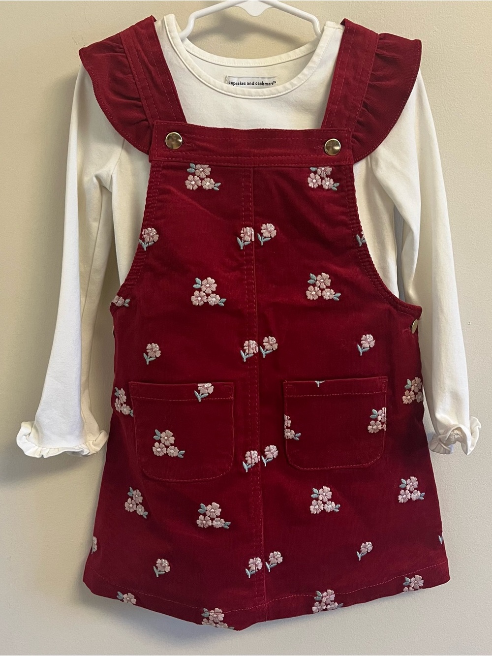 Cupcakes and Cashmere Girls 3T 2pc Corduroy Floral Jumper Dress Set Top